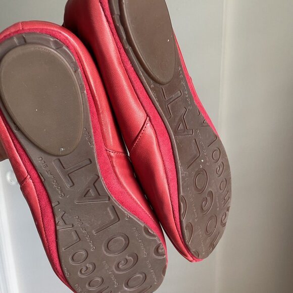 Chocolate Blu Cam II Pleated Flat Size 6.5 RED Leather Slip On Ballet Cam2 Flats - Picture 6 of 14